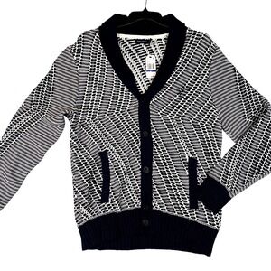 Nautica Men's Navy White Geometric Knit Shawl Collar Cardigan Sweater XL NEW